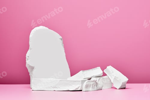 Preview: White stones and white roses isolated on pink background
