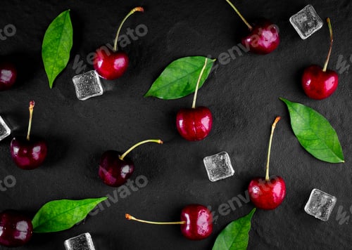 Preview: Ripe fresh cherry berry on wood table