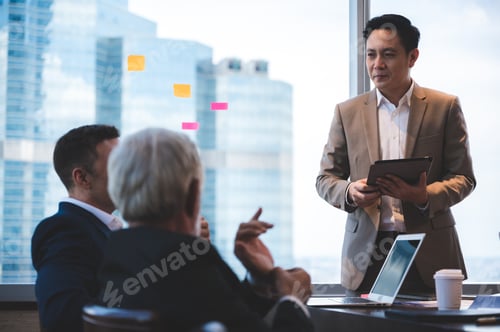 Preview: business team meeting in modern office, Corporate business manager in a meeting