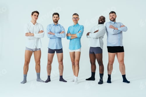 Preview: Multiethnic group of men posing for body positive