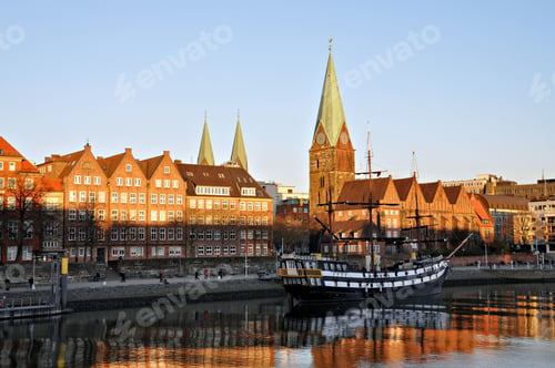 Preview: Germany. Bremen. The city at the shore berth old sailing ship. ❤️ nominated 💔