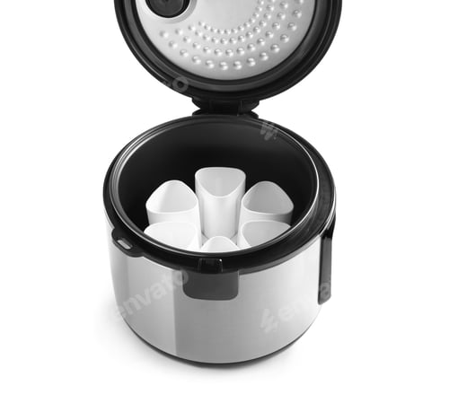 Preview: Modern multi cooker with cups for yogurt isolated on white