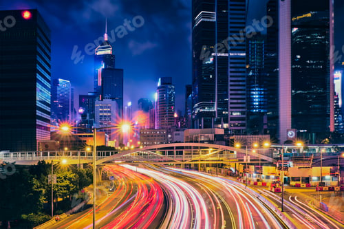 Preview: Street traffic in Hong Kong at night