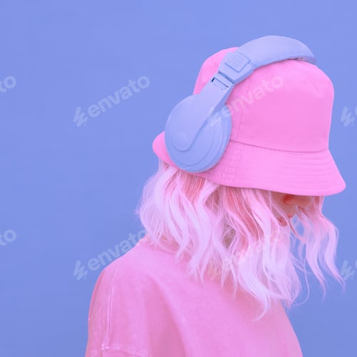 Preview: Urban Summer fresh Dj Girl. Monochrome Minimal design trends. Vanilla aesthetic colours mood