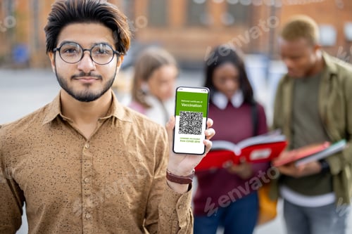 Preview: Guy show Coronavirus Vaccination app and friends