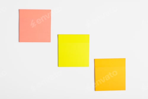 Preview: Three multicolored blank stickers reminder mockup on white background