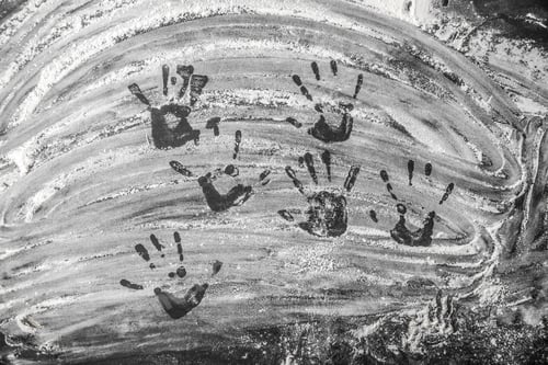 Preview: Traces of child's hands on the baking flour