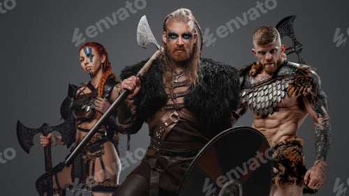 Preview: Redhead viking with two male and female warriors