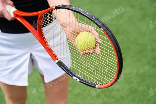 Preview: Young woman in sportswear on the tennis court