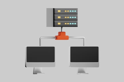 Preview: Computer System with Two Monitors Connected to a Central Server
