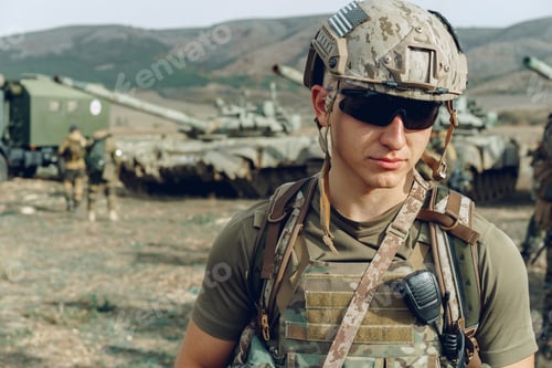 Preview: Soldier standing on polygon during military training