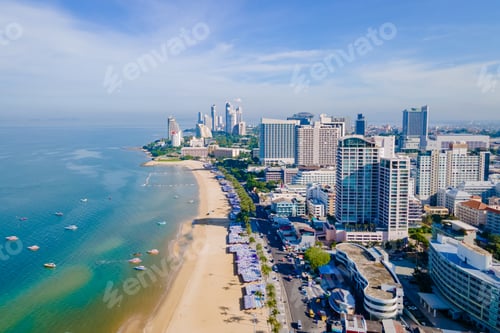 Preview: Pattaya Thailand, a view of the beach road with hotels and skycraper buildings