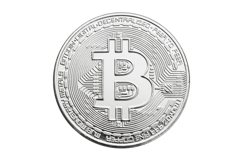 Preview: Silver Bitcoin coin isolated on white background