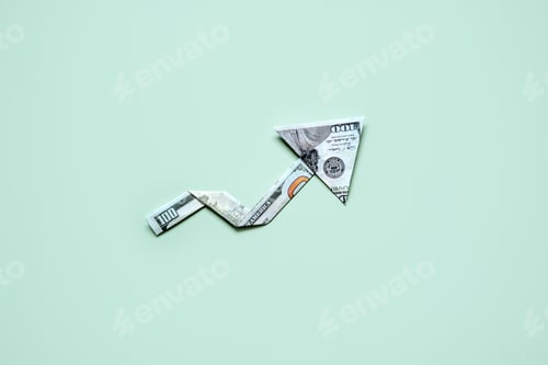 Preview: Inflation financial crisis concept. Growing up arrow from dollar banknote