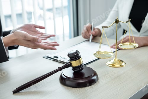 Preview: lawyer or counselor discussing negotiation legal case with client meeting with document contract
