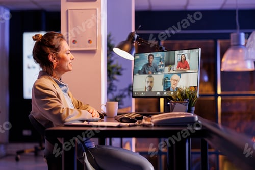 Preview: Manager explaining marketing statistics during online videocall