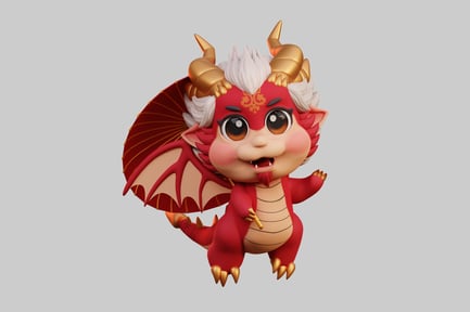 Preview: Horned, winged cartoon dragon in flight