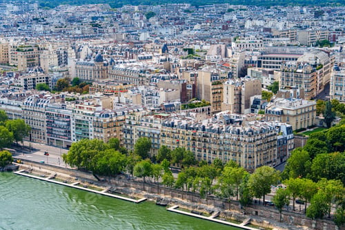 Preview: Scenic Aerial View of Paris Cityscape Along the Seine River on a Bright Sunny Day. France