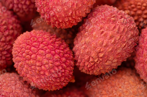 Preview: Lychee exotic fruits background. Close up, top view