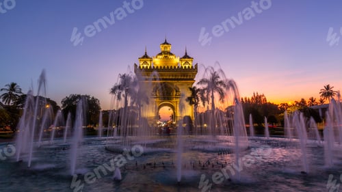 Preview: Patuxai Patuxay at night, Patuxai literally Victory Gate and sunset, Vientiane, Laos.