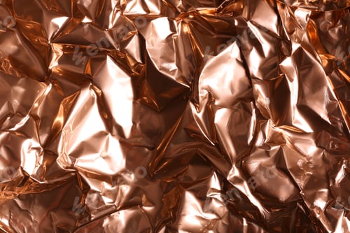 Preview: Crumpled rose gold foil as background, closeup view