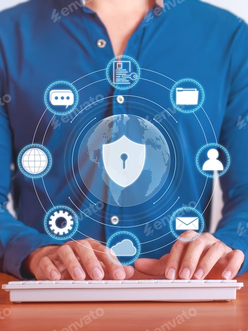 Preview: Vertical photo about the cybersecurity, protection of the user's private data, files and documents.