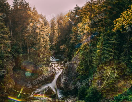 Preview: Tatra National Park, Poland. Waterfall Wodogrzmoty Mickiewicza In Summer Mountains Sunset Landscape
