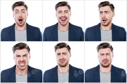 Preview: Man with Varying Expressions Collage on White Background