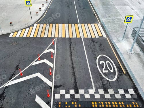 Preview: top view of the road in the city with limited signs and markings