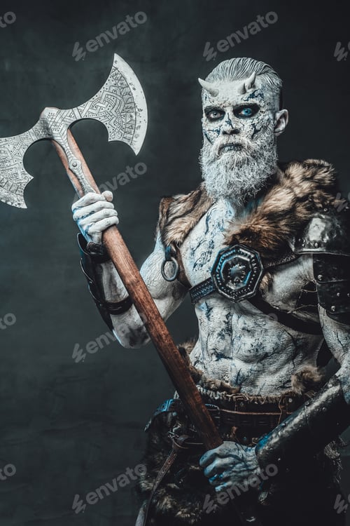 Preview: Armed with axe dead king in atmospheric dark background