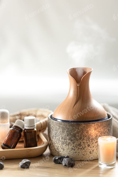 Preview: Spa composition with air humidifier and aroma oils.