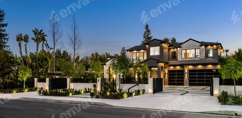 Preview: Modern luxury house exterior at dusk