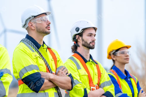Preview: Maintenance engineer man working in wind turbine farm.
