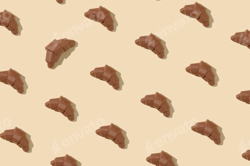 Preview: Pattern baking brown croissants for breakfast or dessert. 3d polygon minimal concept pastel.