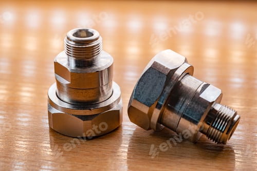 Preview: High frequency connectors component with a shiny copper nickel plating covering