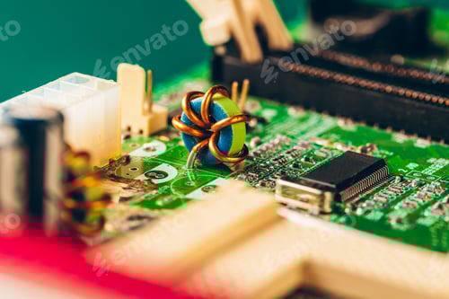Preview: Computer electronic circuit board with processor close up