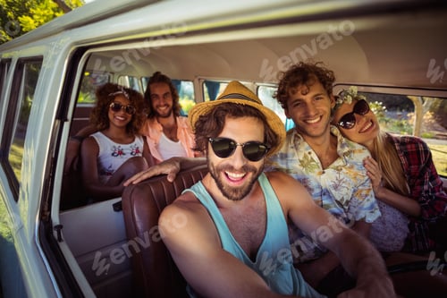 Preview: Group of friends travelling in campervan