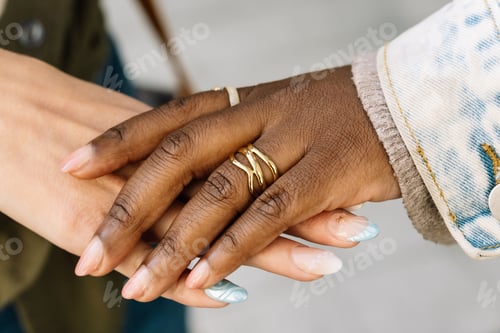 Preview: Diverse women holding hands showing friendship and unity