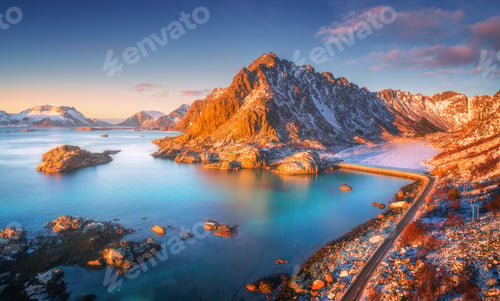 Preview: Aerial view of beautiful mountains, small islands in the sea