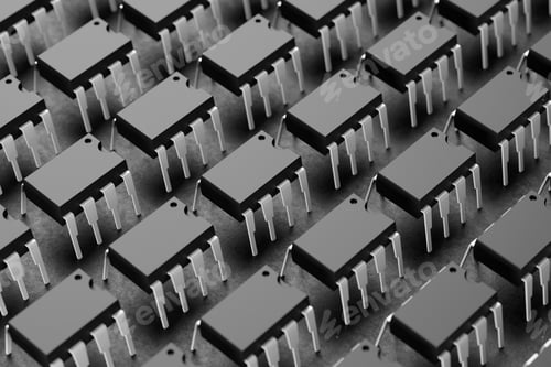 Preview: Integrated circuit chips DIP-8 isolated on black. 3D rendering.