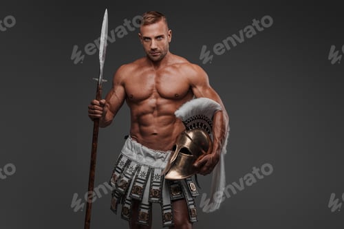 Preview: A muscular and attractive male model dressed in ancient pteruges