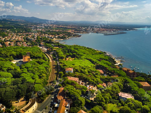 Preview: Top view of the city and the promenade located in Castiglioncello in Tuscany. Italy, Livorno
