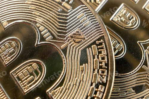 Preview: Close up of metal shiny bitcoin crypto currency