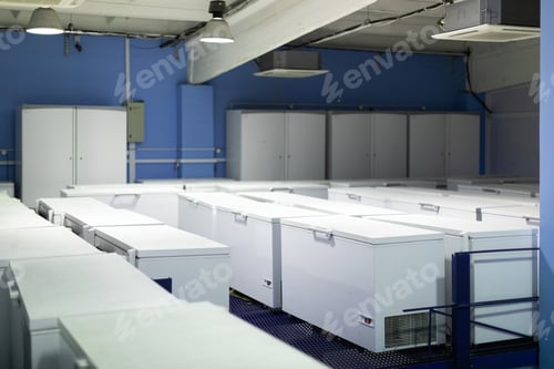 Preview: Warehouse with white refrigerators