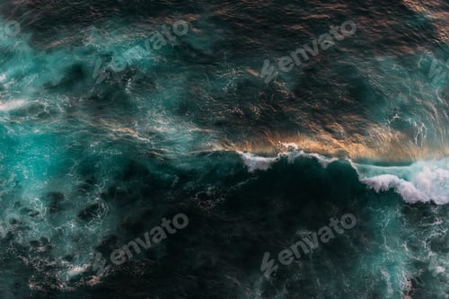 Preview: Sea wave at sunset. Sea wave from above. Seascape from the top. Aerial wave background