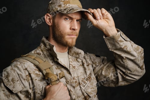 Preview: White military man wearing uniform posing with backpack