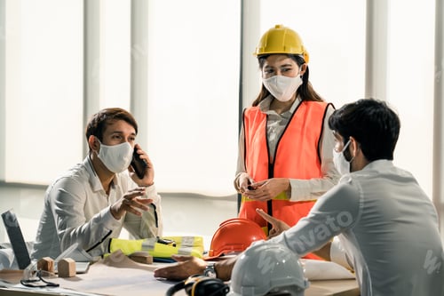 Preview: Group of building architect construction engineer have meeting and brainstorm together on table