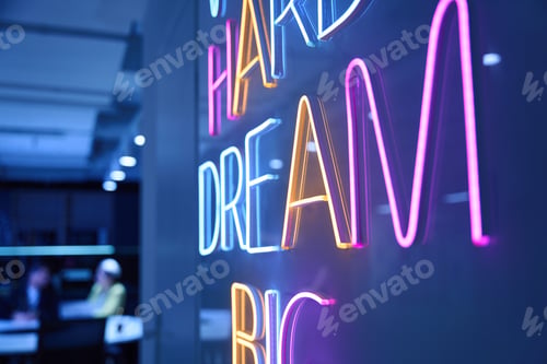 Preview: Fluorescent signboard on the wall in the office