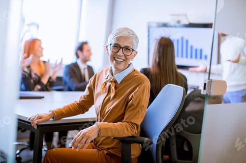 Preview: Portrait of cheerful senior businesswoman in office