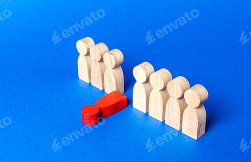 Wooden Figurines Stand Aside Fallen Red Figure